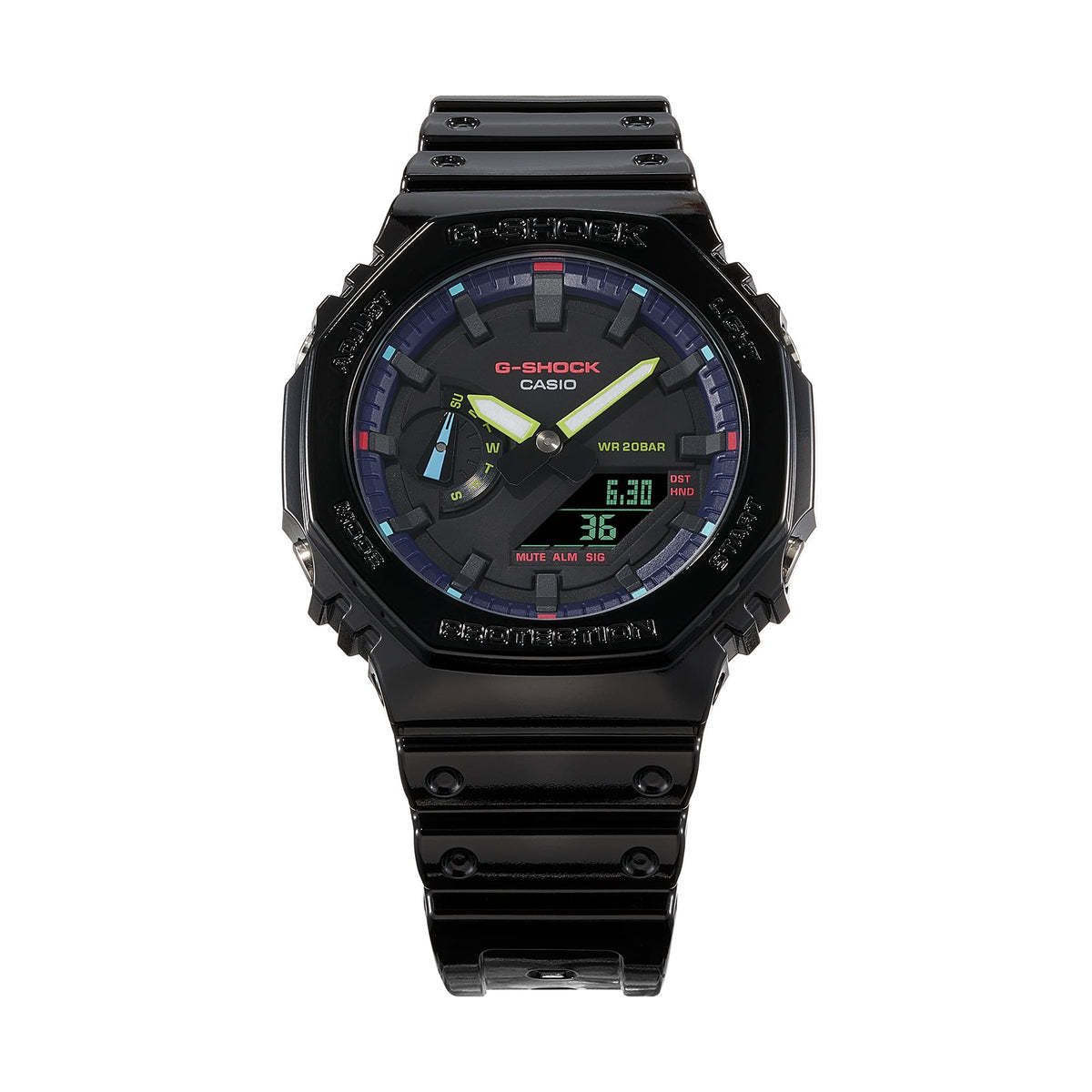Casio G-Shock GA-2100RGB-1ADR CasiOak Rainbow Watch – Black – close-up