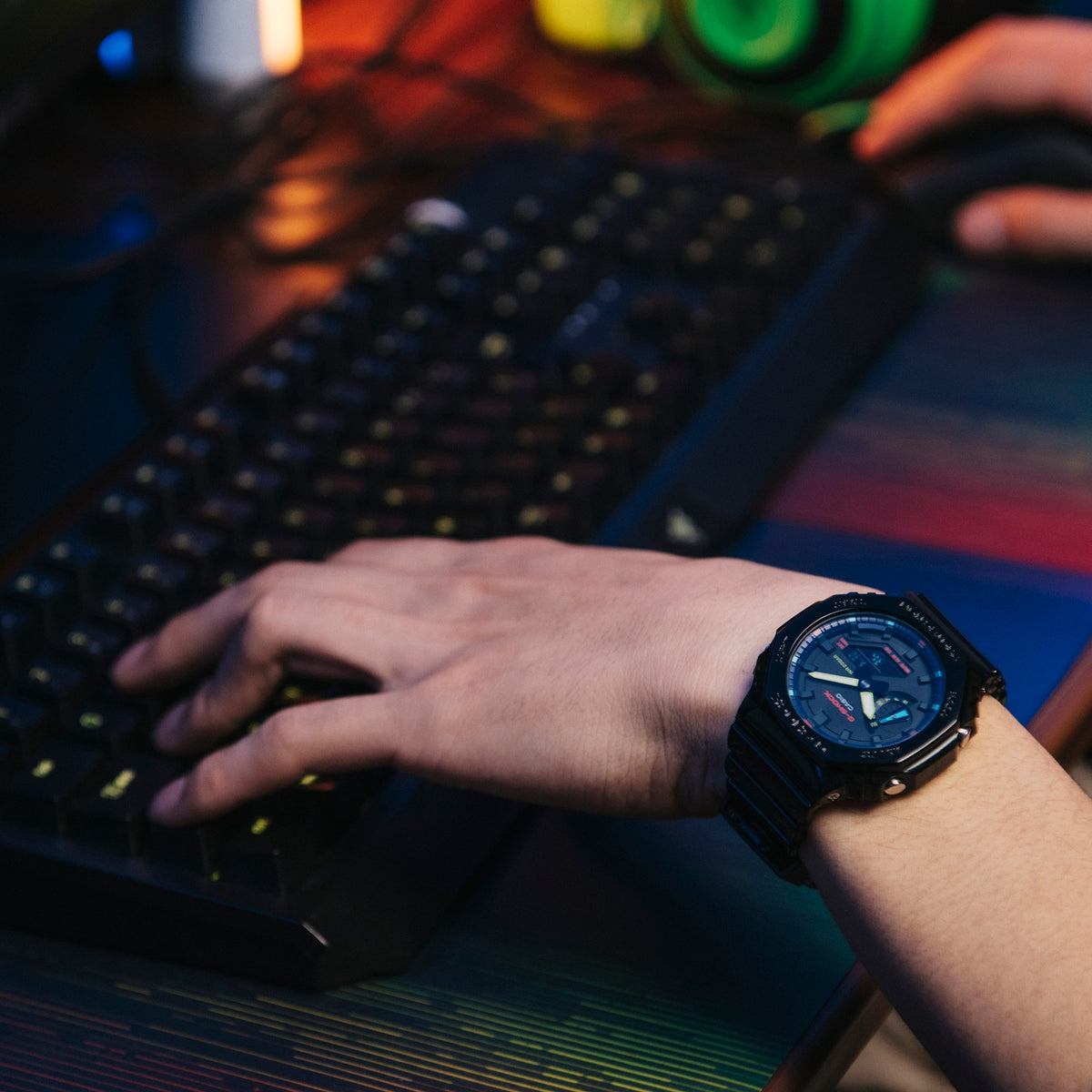 Casio G-Shock GA-2100RGB-1ADR CasiOak Rainbow Watch – Black – on wrist