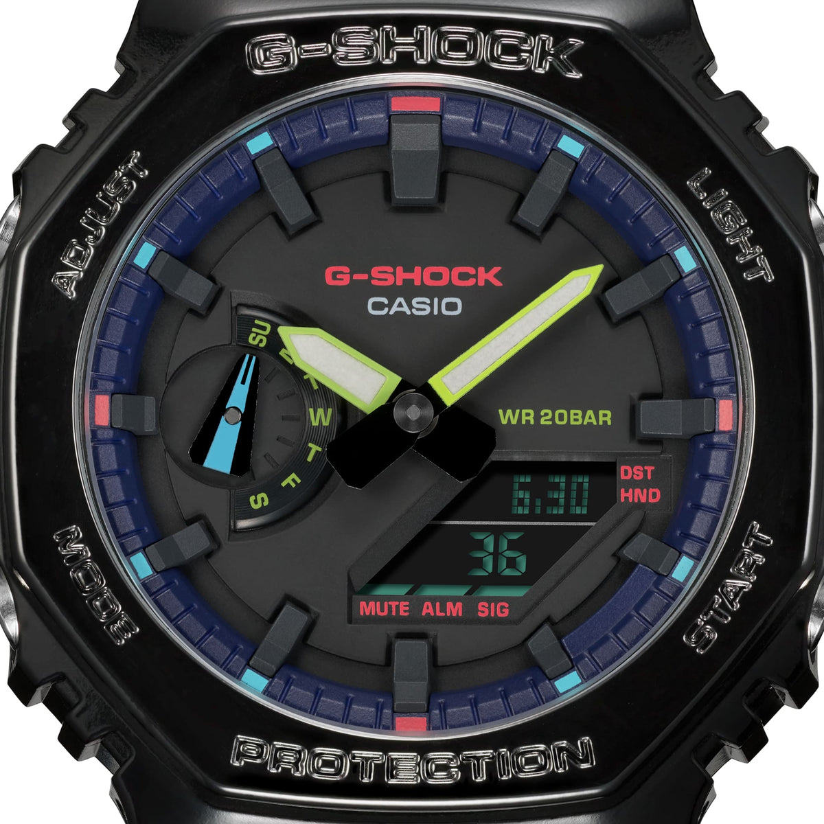 Casio G-Shock GA-2100RGB-1ADR CasiOak Rainbow Watch – Black – angle view