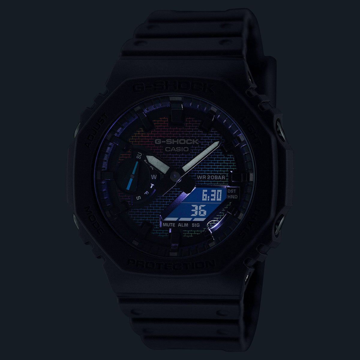 Casio G-Shock GA-2100RW-1A Rainbow Brick Wall Analog-Digital Watch – LED light