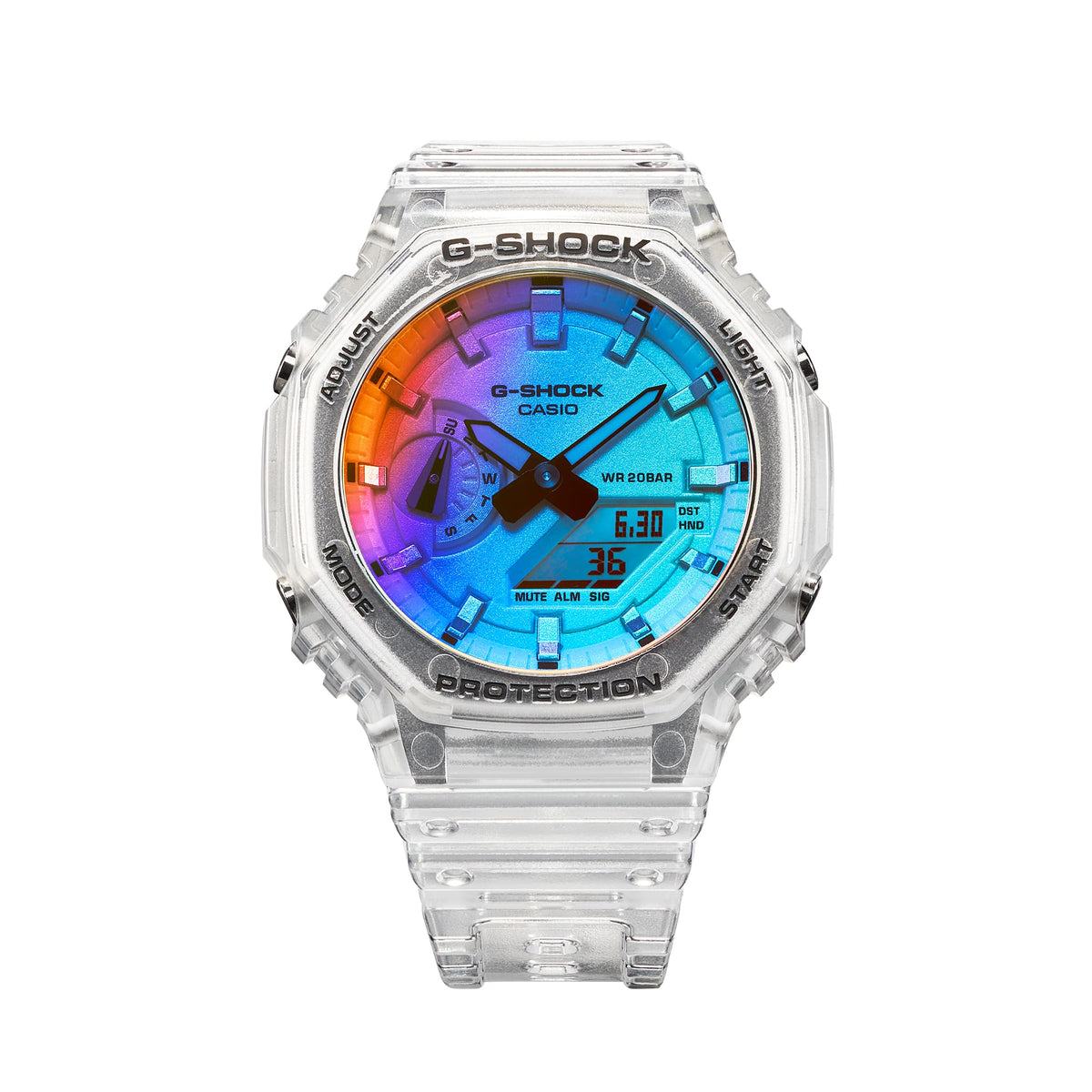 Casio G-Shock GA-2100SRS-7ADR Rainbow Gradation Analog-Digital Watch – front detail
