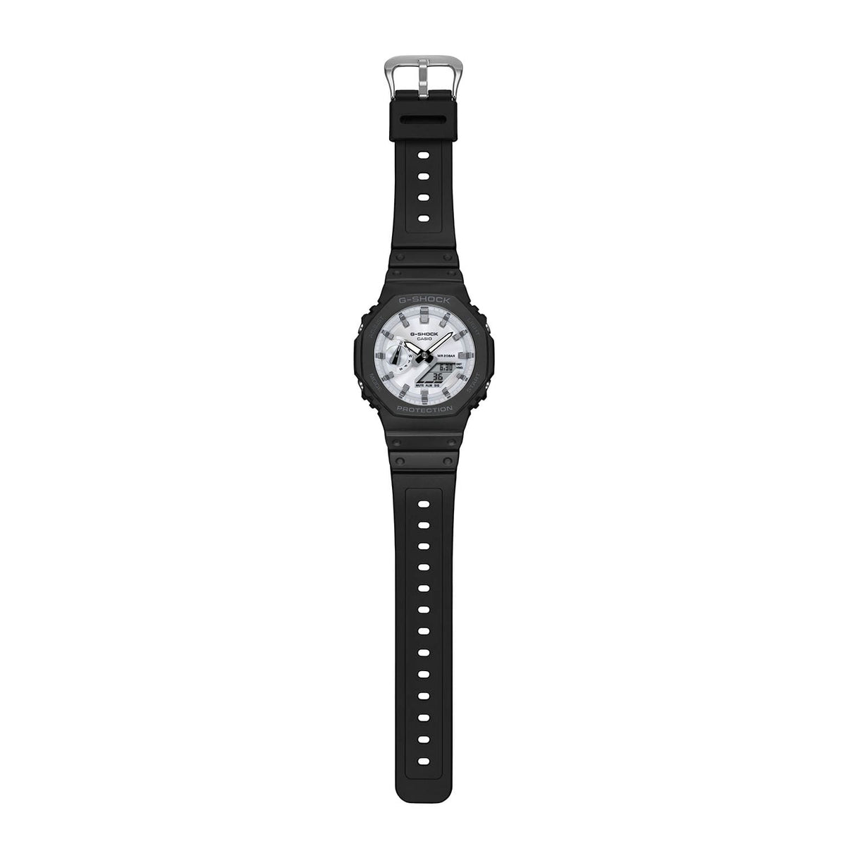 Casio G-Shock GA-2100WD-1A Monochrome Analog-Digital Watch – Black and White – angle view
