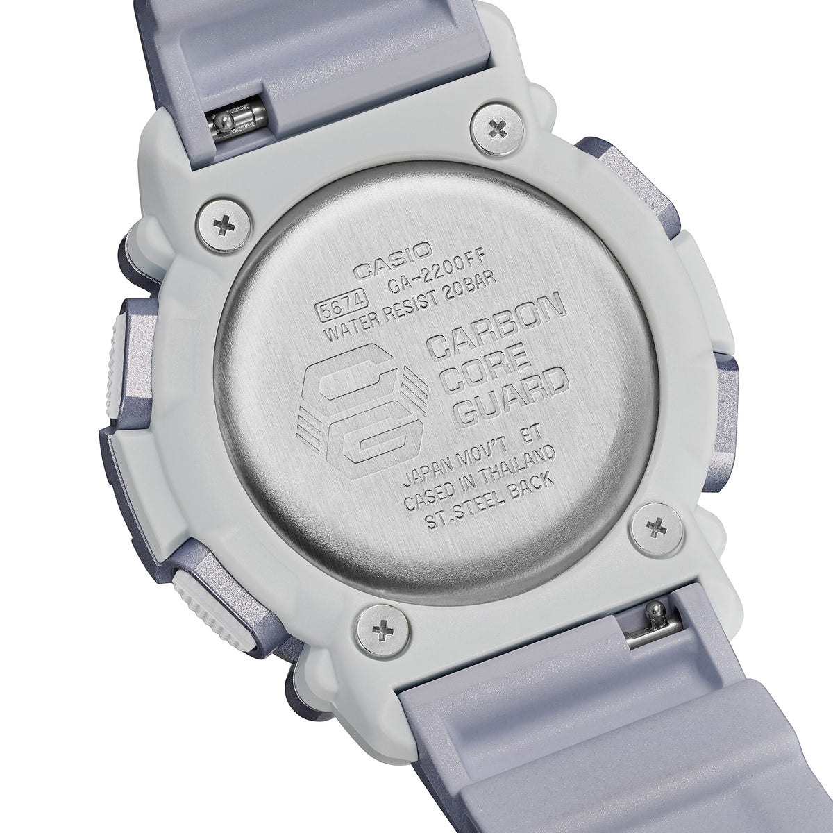 Casio G-Shock GA-2200FF-8ADR Retro-Futuristic Analog-Digital Watch – Metallic Silver – back engraving