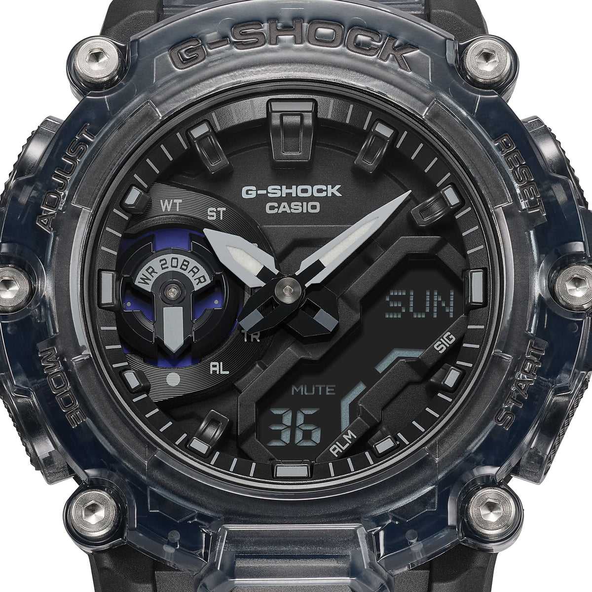Casio G-Shock GA-2200SKL-8A Transparent Sporty Analog-Digital Watch – detail view