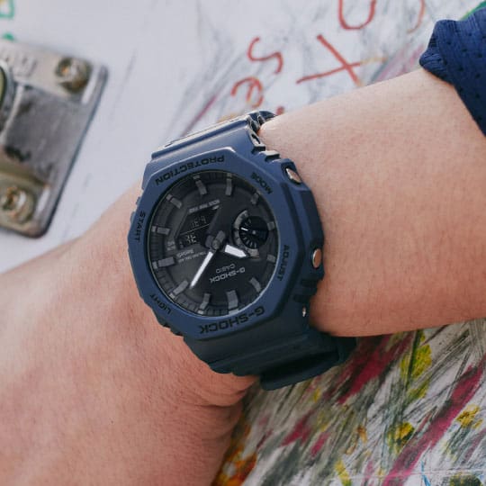 Casio G-Shock GA-B2100-2A CasiOak Bluetooth Solar Watch – Blue – side view