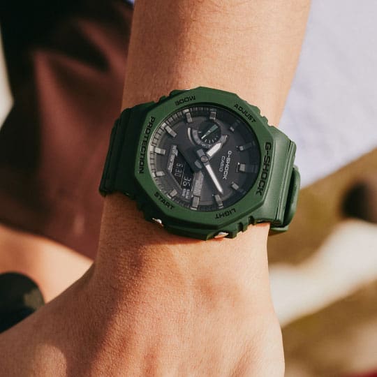 Casio G-Shock GA-B2100-3A CasiOak Bluetooth Solar Watch – Olive Green – side view