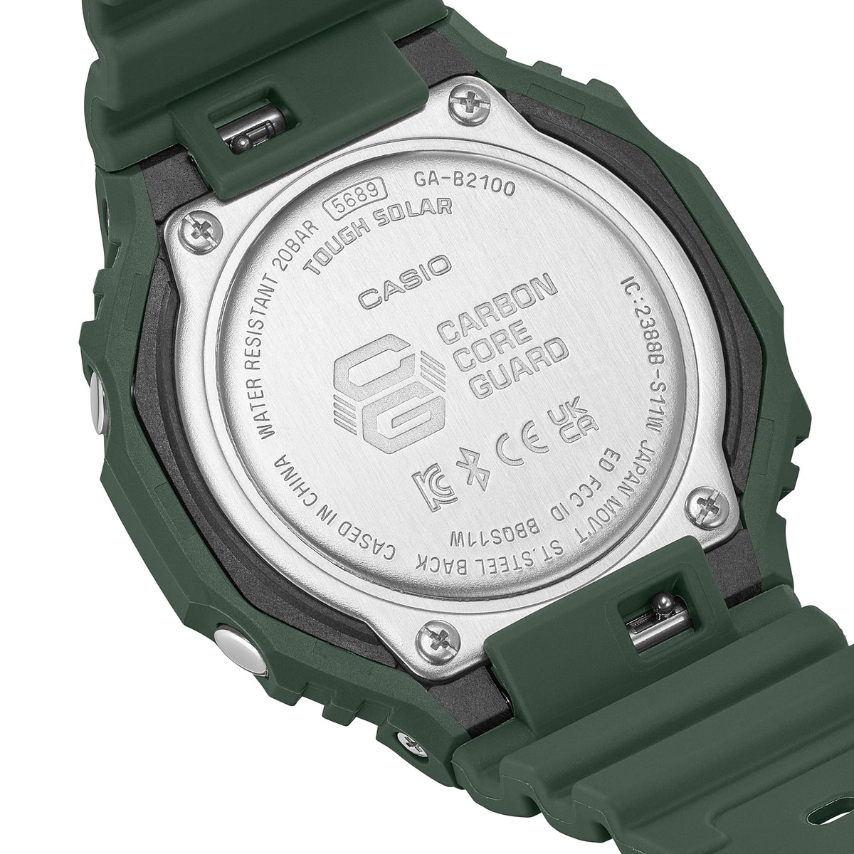 Casio G-Shock GA-B2100-3A CasiOak Bluetooth Solar Watch – Olive Green – back view