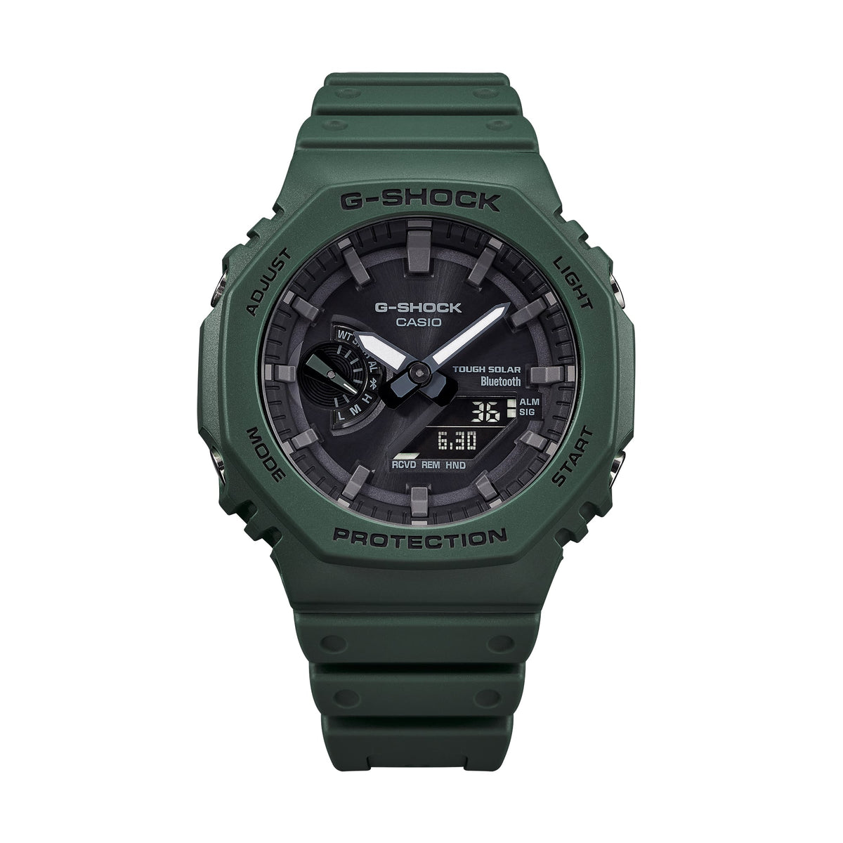 Casio G-Shock GA-B2100-3A CasiOak Bluetooth Solar Watch – Olive Green – close-up