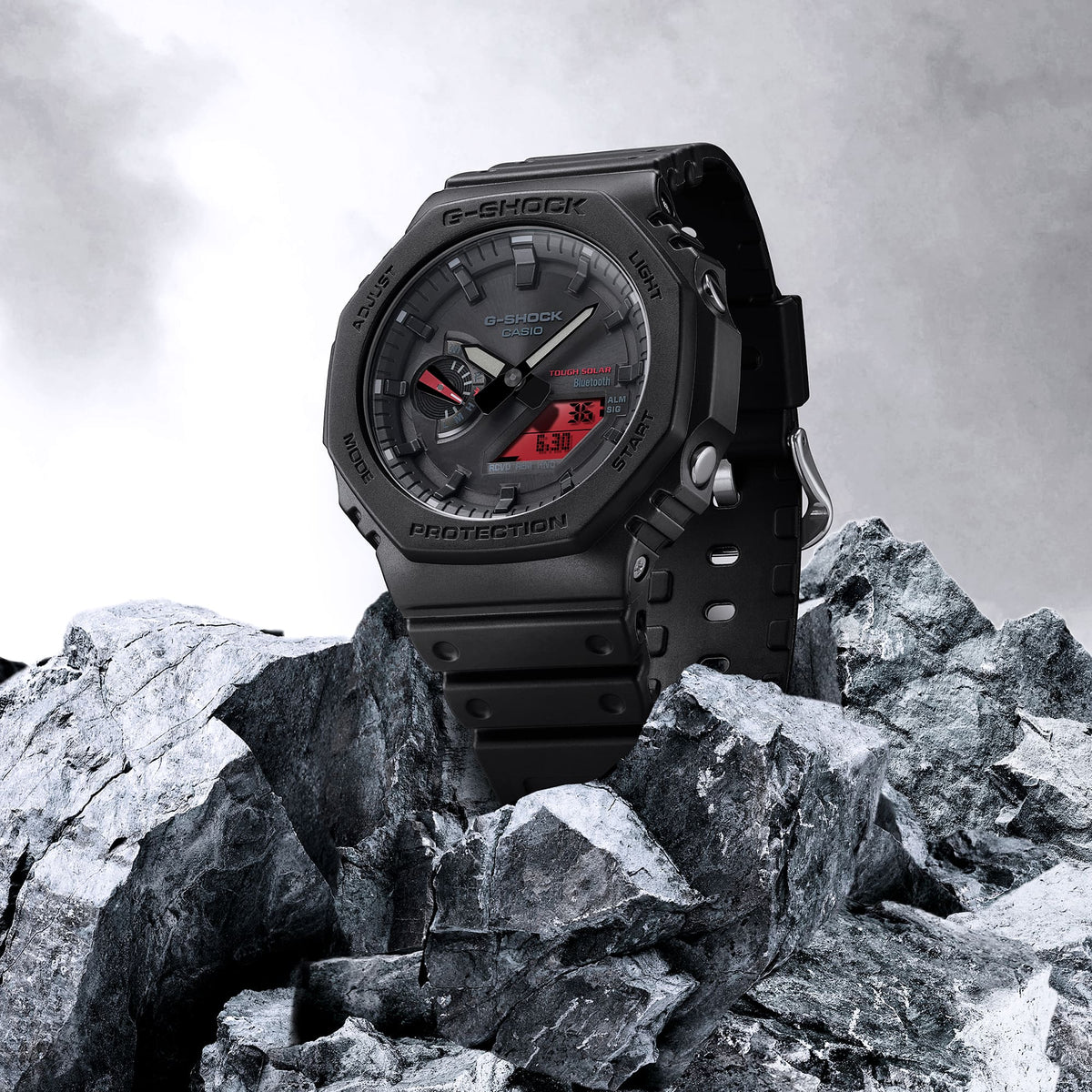 Casio G-Shock GA-B2100BBR-1ADR CasiOak Bluetooth Solar Watch – Black – angle view
