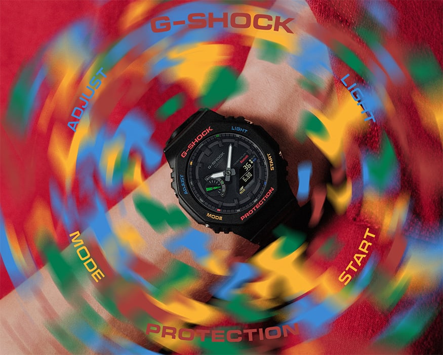 Casio G-Shock GA-B2100FC-1ADR CasiOak Bluetooth Solar Watch – Full Colour – on wrist