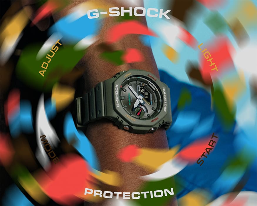 Casio G-Shock GA-B2100FC-3A Multicolour Accent Solar Bluetooth Watch – on model