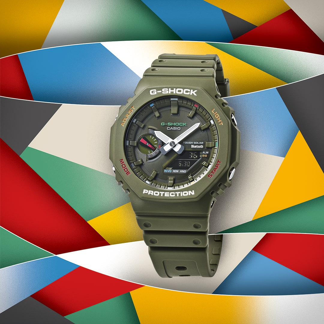 Casio G-Shock GA-B2100FC-3A Multicolour Accent Solar Bluetooth Watch – detail view