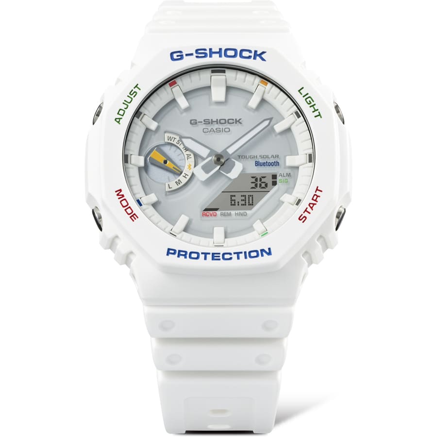 Casio G-Shock GA-B2100FC-7A Multicolour Accent Solar Bluetooth Watch – front detail