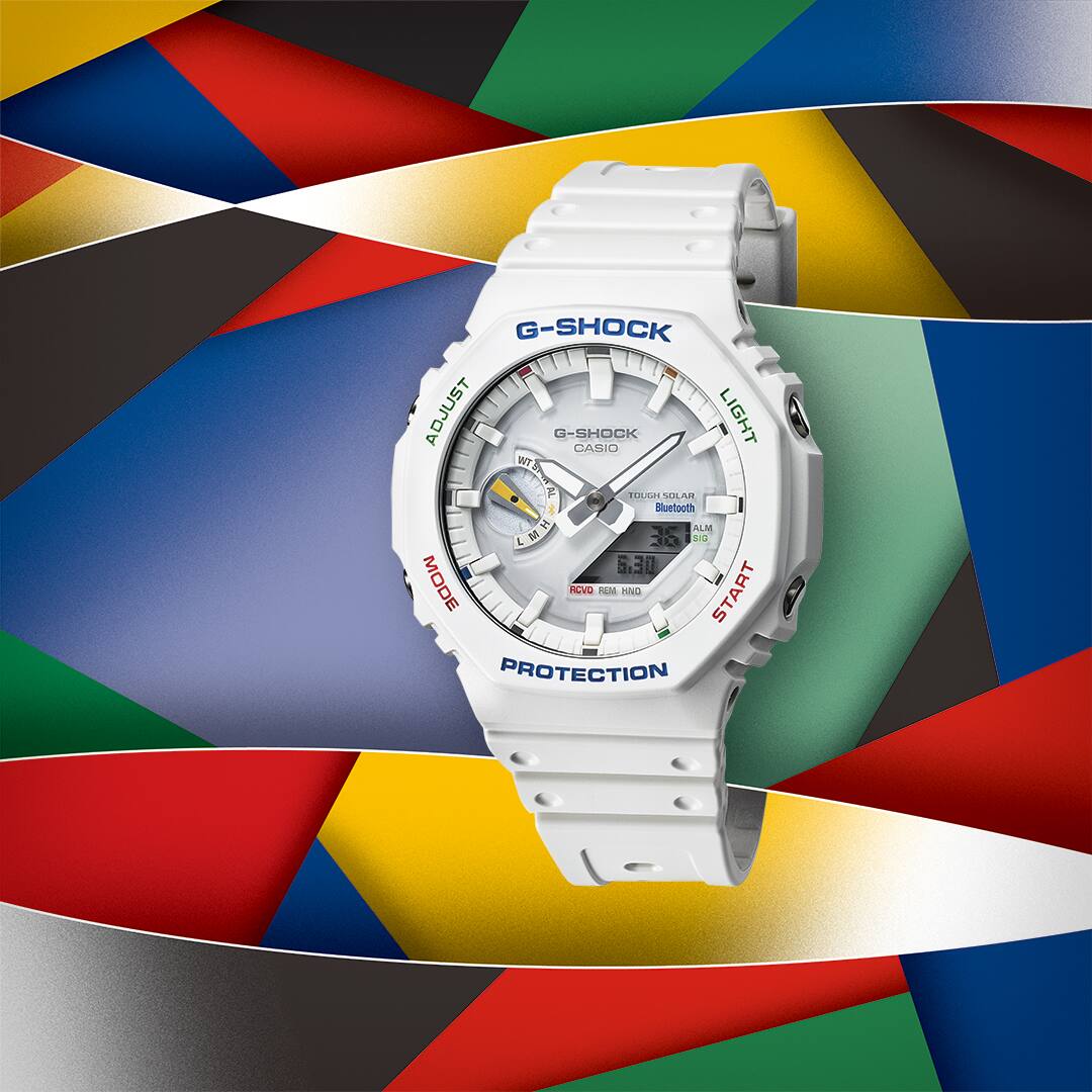 Casio G-Shock GA-B2100FC-7A Multicolour Accent Solar Bluetooth Watch – detail view