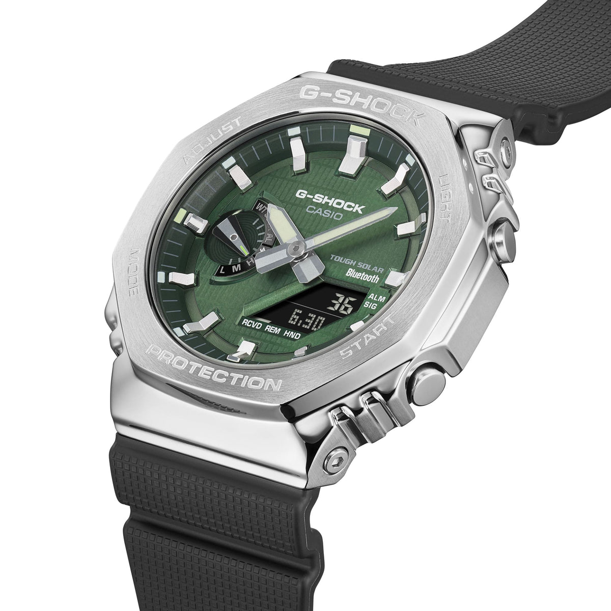 Casio G-Shock GBM-2100A-1A3DR Bluetooth Solar CasiOak Watch – Silver – side view