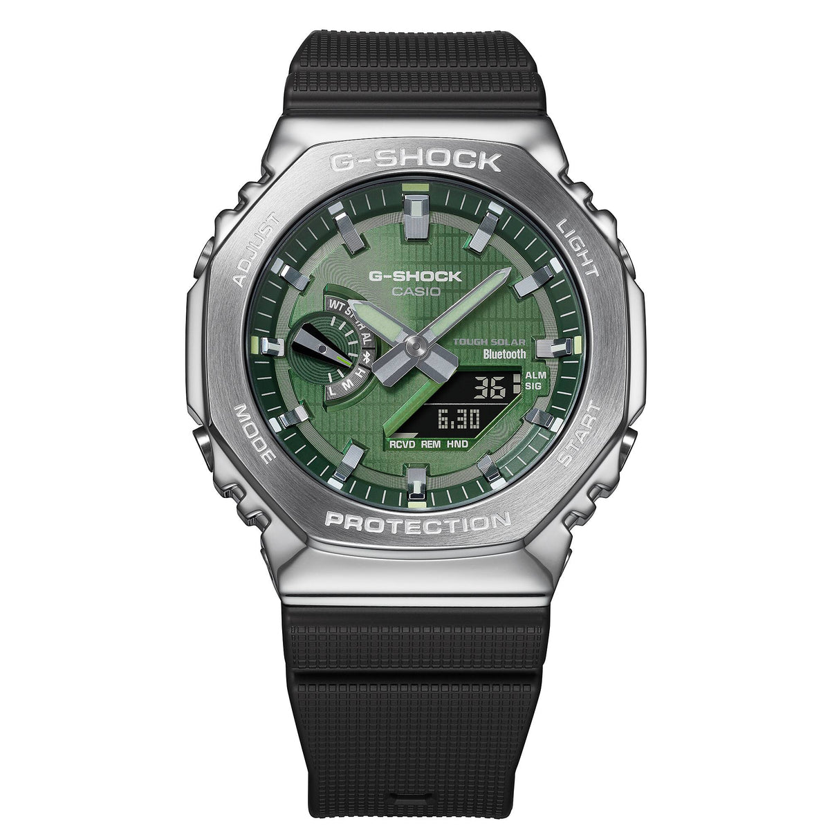 Casio G-Shock GBM-2100A-1A3DR Bluetooth Solar CasiOak Watch – Silver – close-up