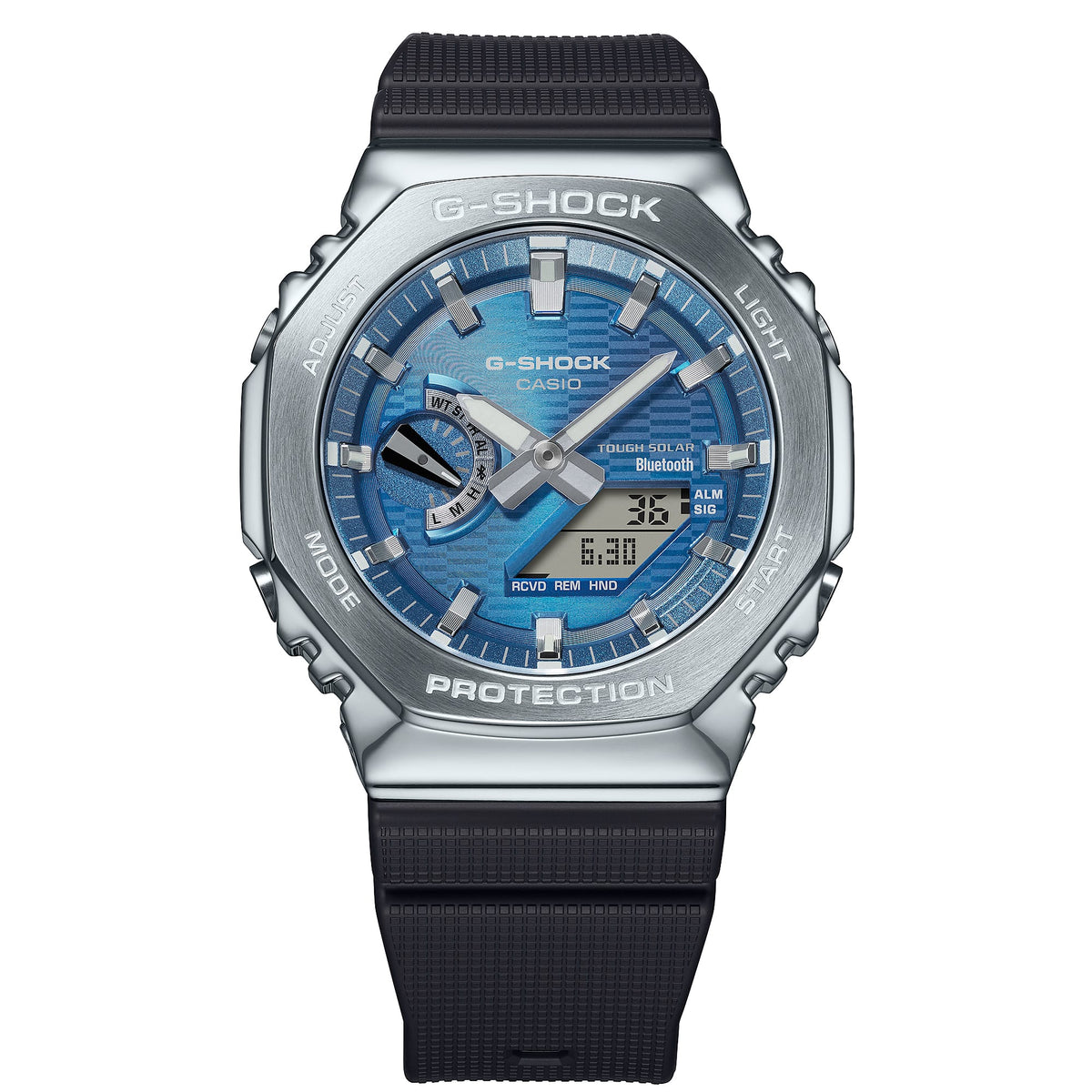 Casio G-Shock GBM-2100A-2B Bluetooth Solar CasiOak Watch – Blue – close-up