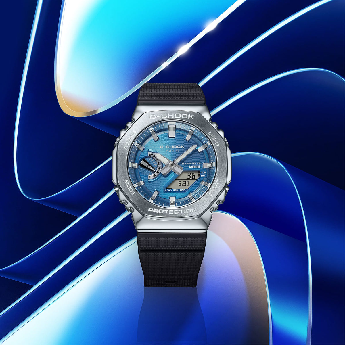 Casio G-Shock GBM-2100A-2B Bluetooth Solar CasiOak Watch – Blue – angle view