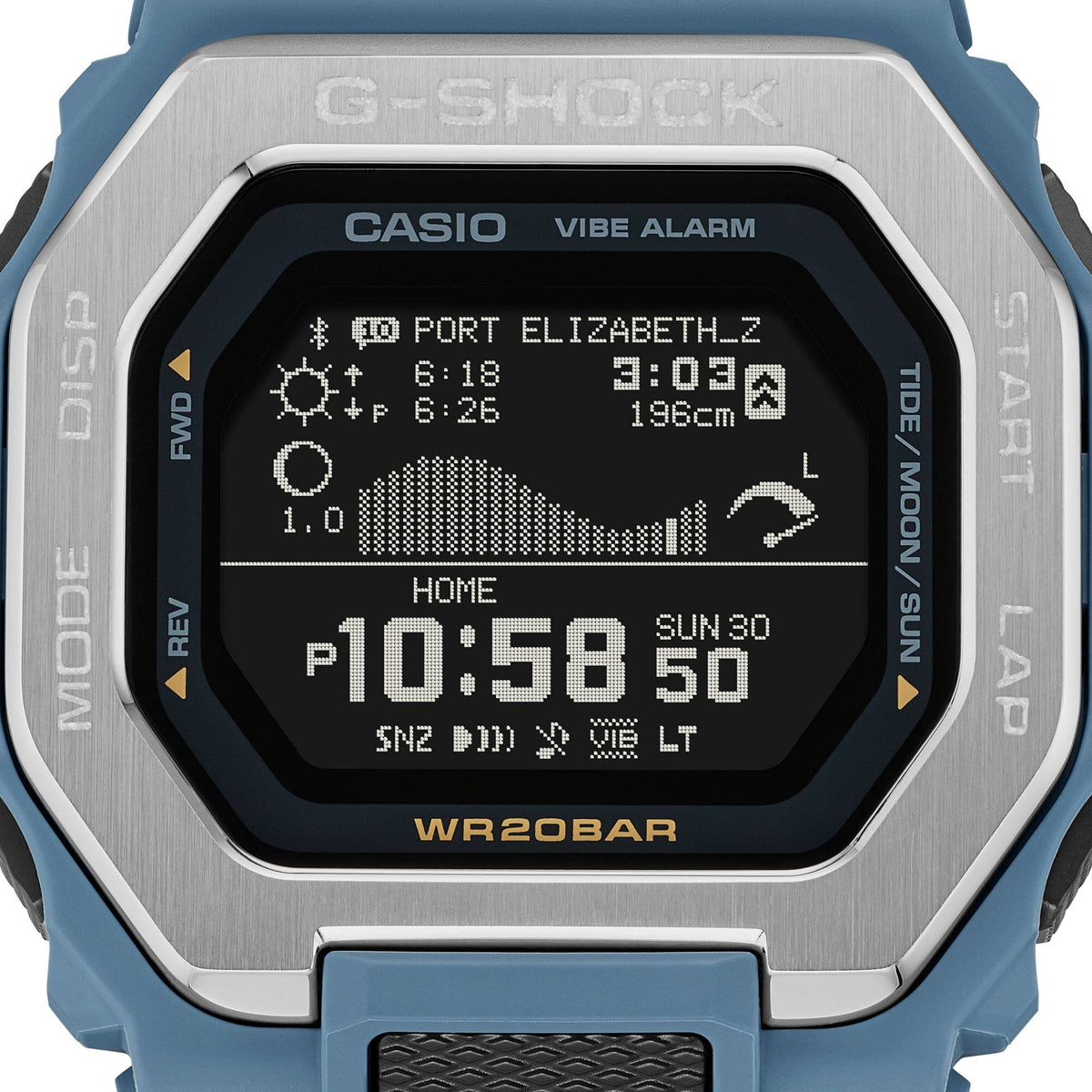 Casio G-Shock GBX-100-2ADR G-Lide Tide Graph Bluetooth Watch – detail view