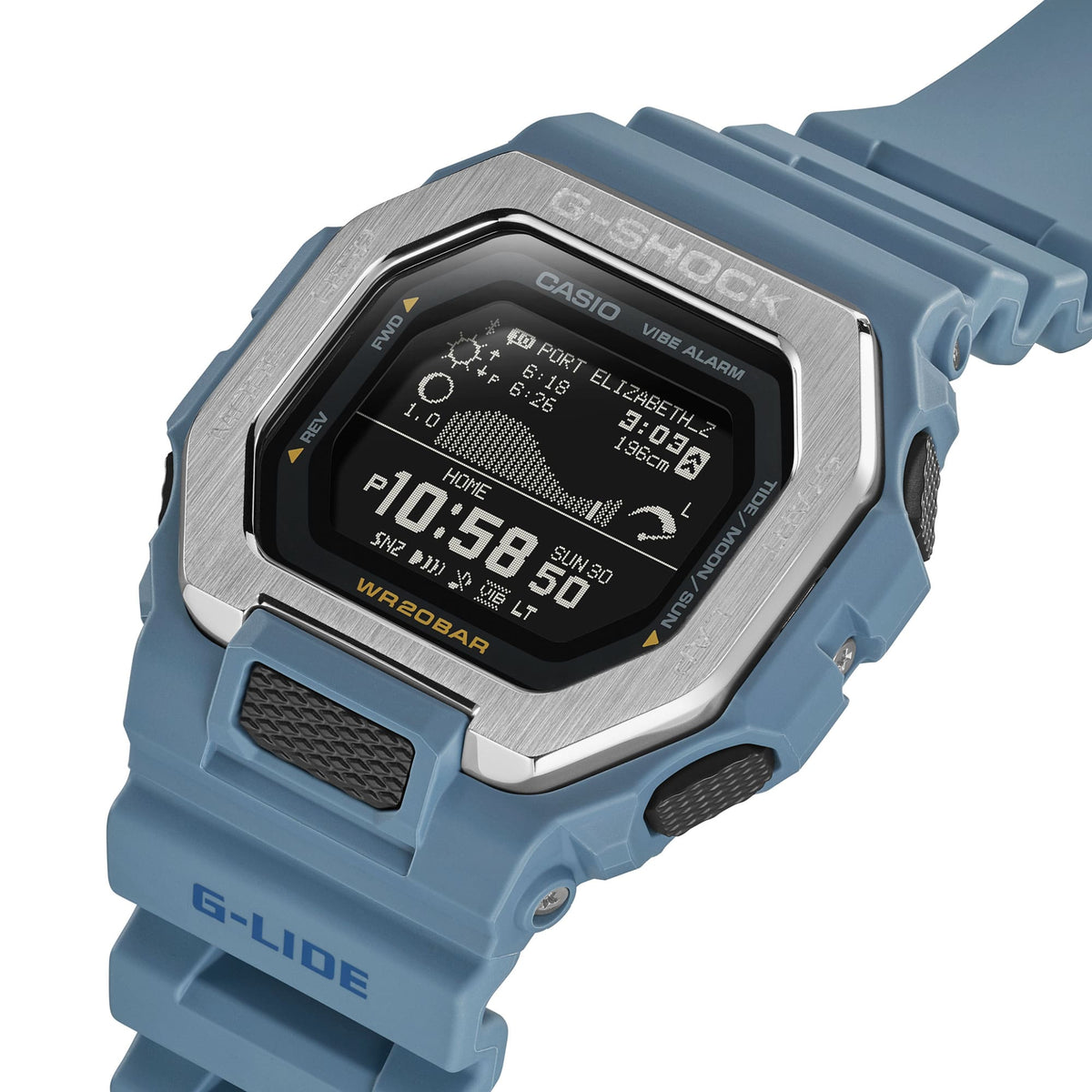 Casio G-Shock GBX-100-2ADR G-Lide Tide Graph Bluetooth Watch – detail view