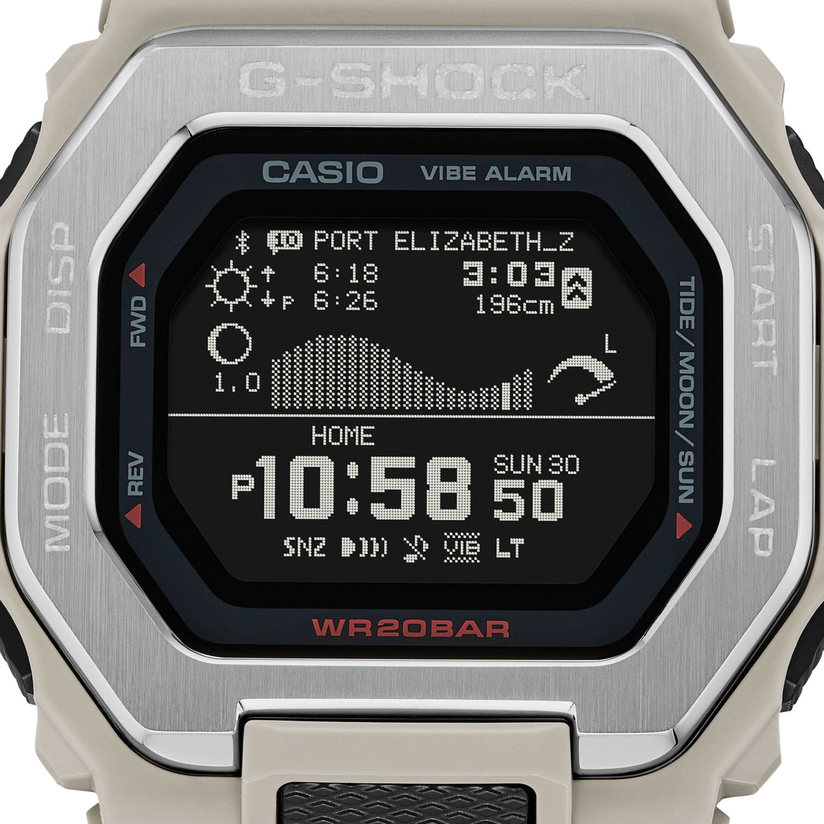 Casio G-Shock GBX-100-8DR G-Lide Tide Graph Bluetooth Watch – detail view