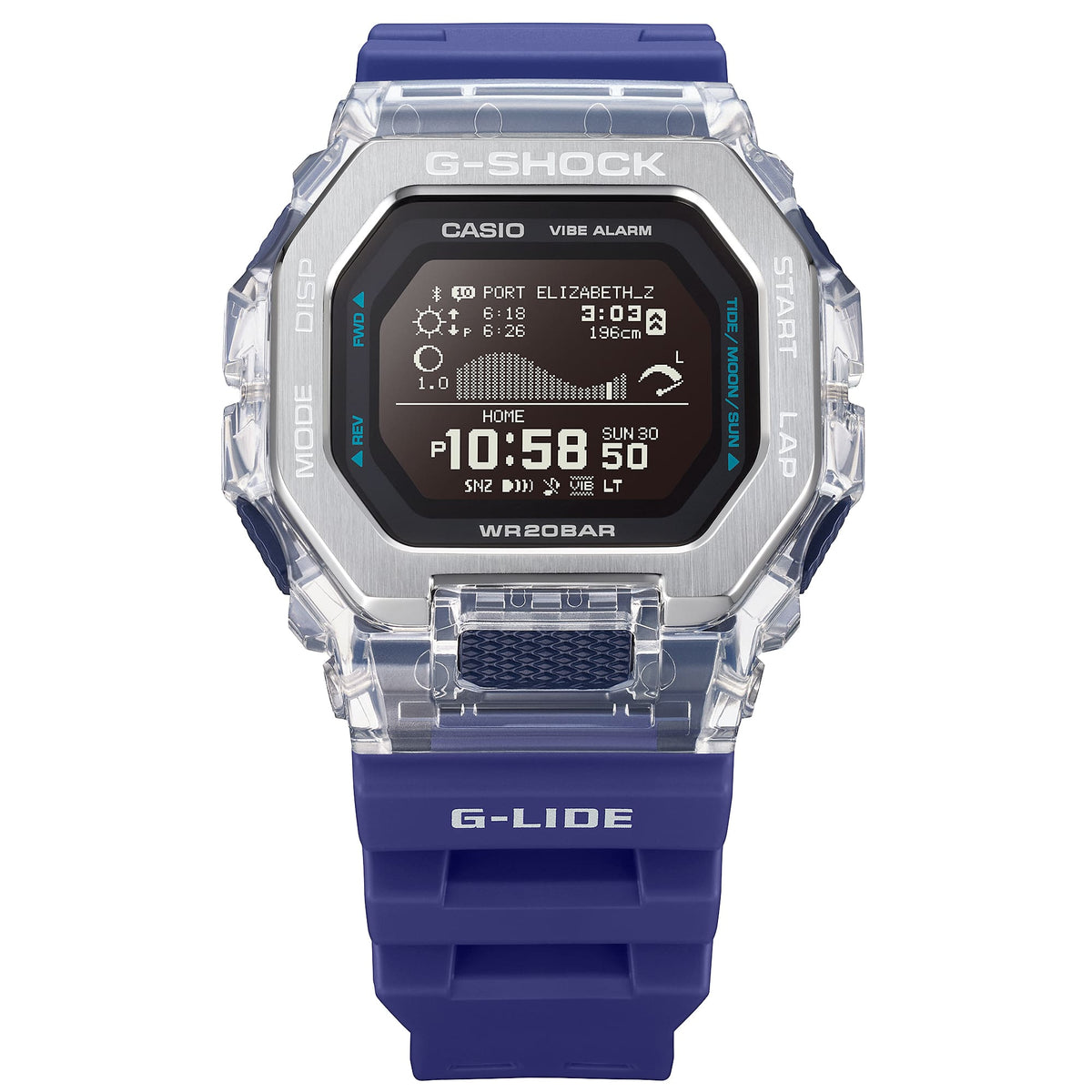 Casio G-Shock GBX-100S-2D G-Lide Tide Graph Bluetooth Watch – front detail