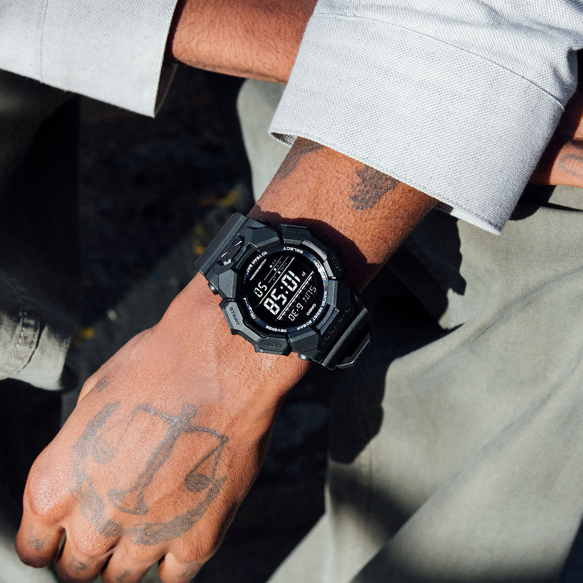Casio G-Shock GD-010-1A1 Digital Sport Watch – Black White – on wrist