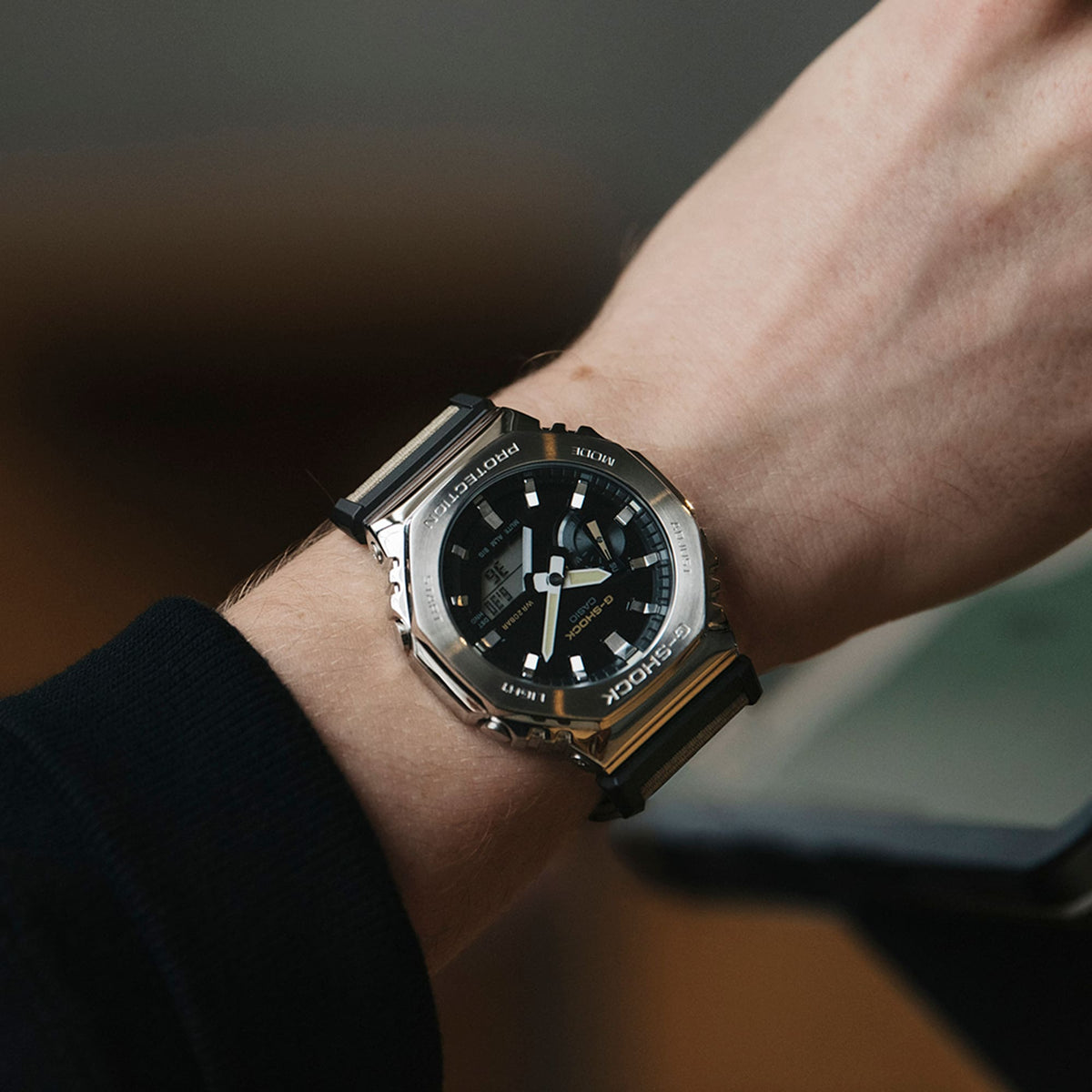 Casio G-Shock GM-2100C-5A Metal Bezel CasiOak Watch – Caramel Brown – on wrist