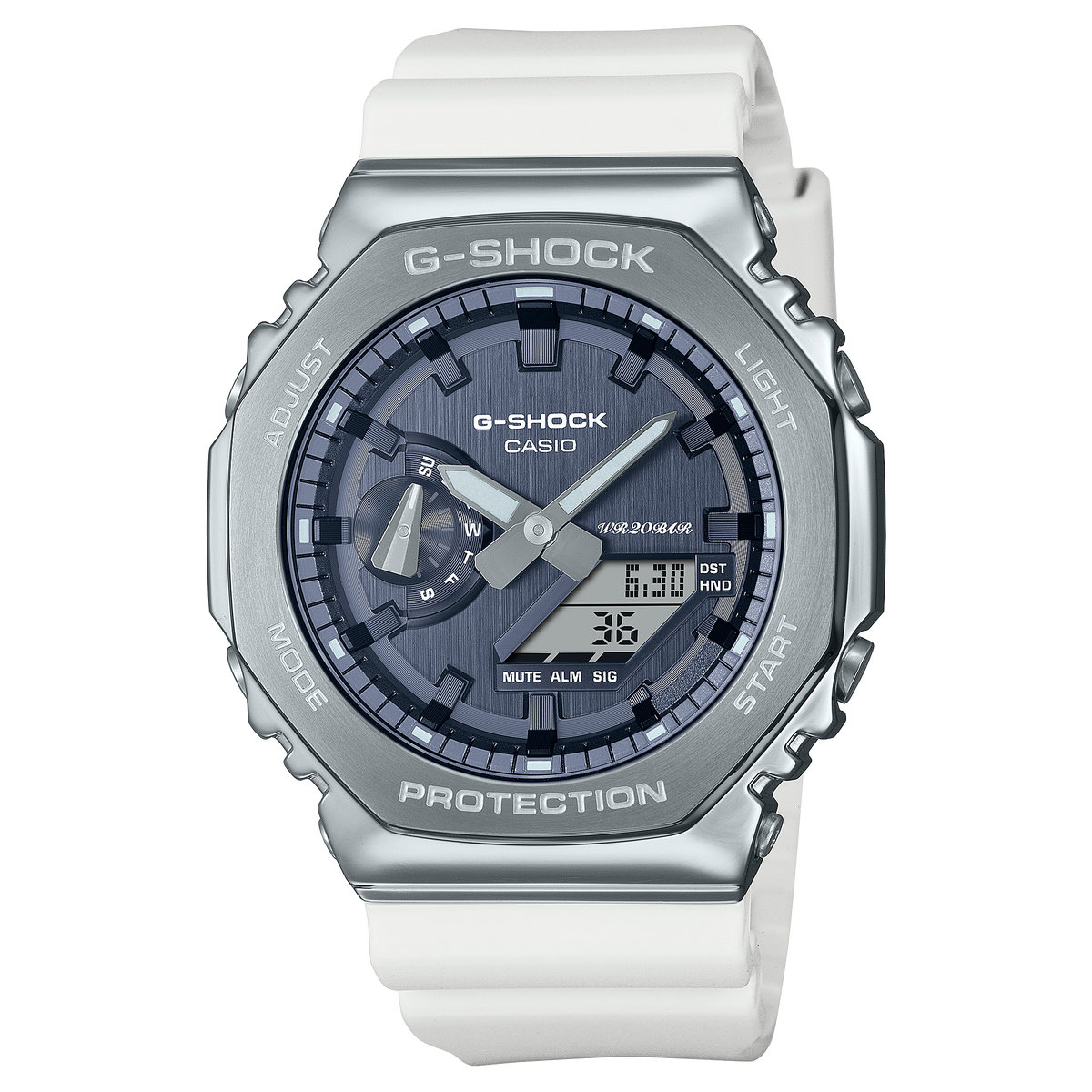 Casio G-Shock GM-2100WS-7ADR Metal Bezel CasiOak Watch – White Silver – front view