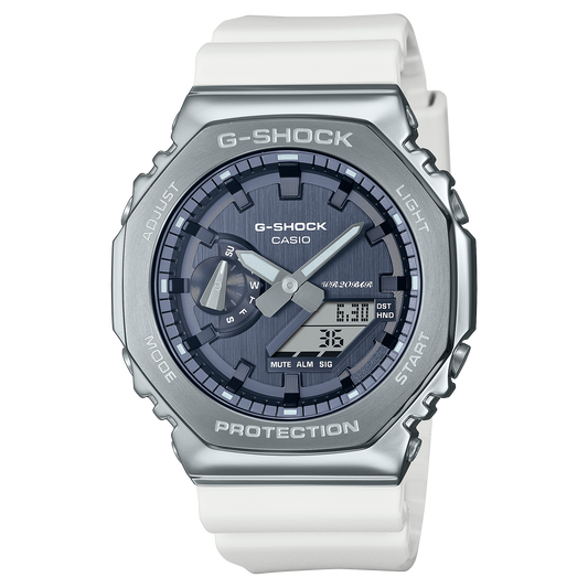 Casio G-Shock GM-2100WS-7ADR Metal Bezel CasiOak Watch – White Silver – front view