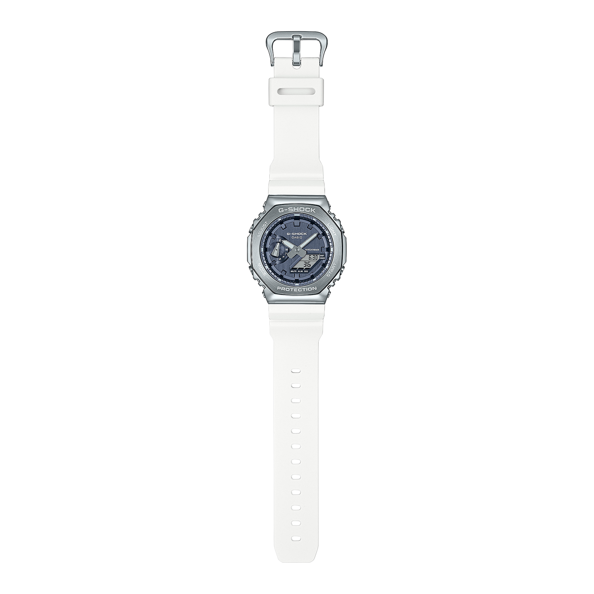 Casio G-Shock GM-2100WS-7ADR Metal Bezel CasiOak Watch – White Silver – angle view