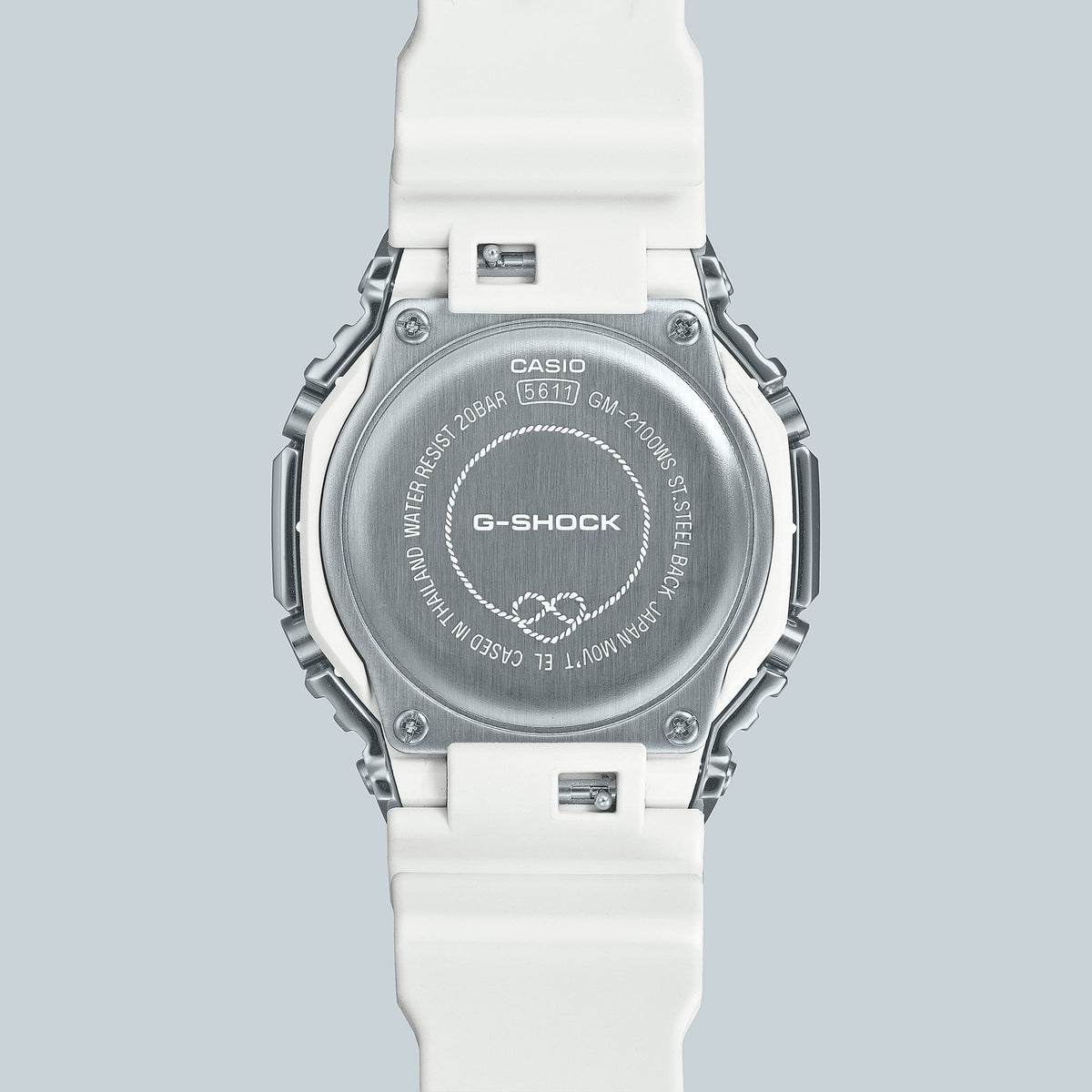 Casio G-Shock GM-2100WS-7ADR Metal Bezel CasiOak Watch – White Silver – back view