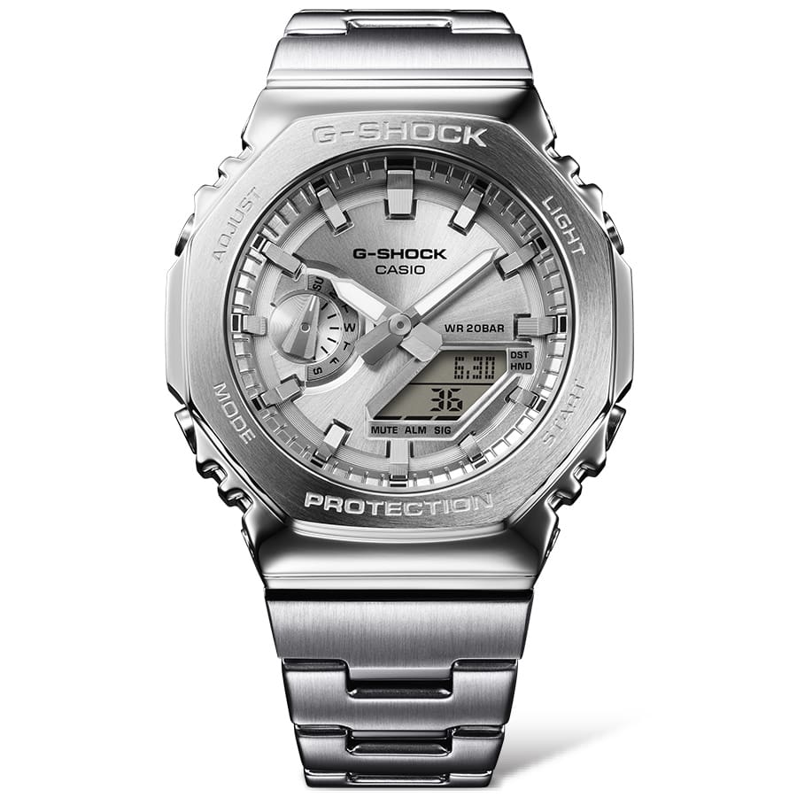 Casio G-Shock GM-2110D-7ADR Metal Bezel Analog-Digital Watch – Silver – close-up