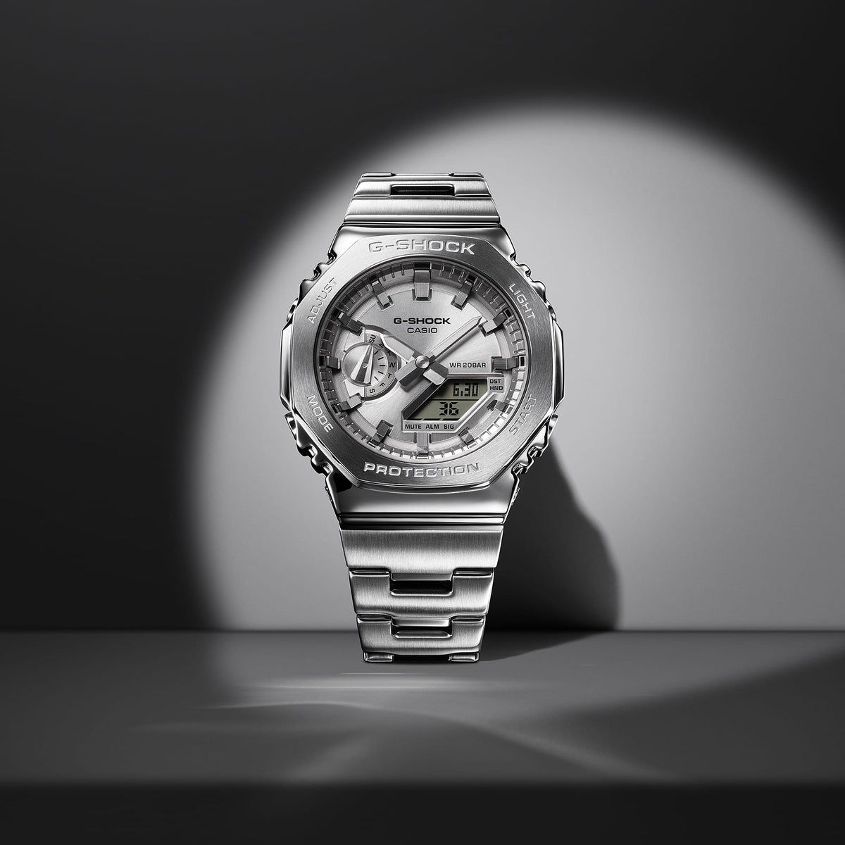 Casio G-Shock GM-2110D-7ADR Metal Bezel Analog-Digital Watch – Silver – angle view