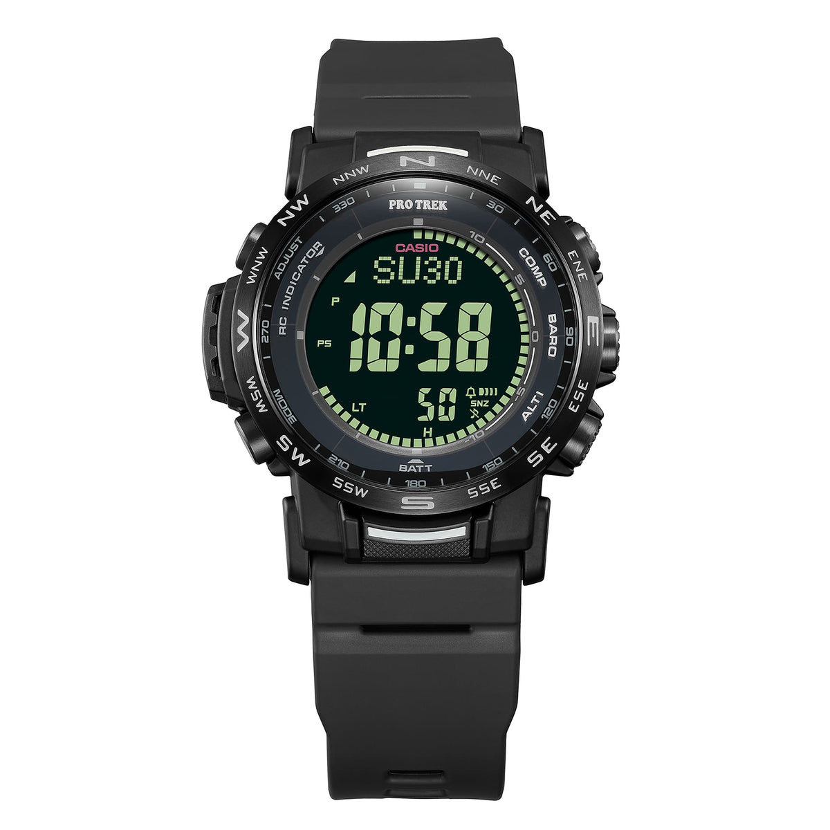Casio Pro Trek PRW-35Y-1BDR Triple Sensor Solar Multiband Watch – Yellow – dial close-up